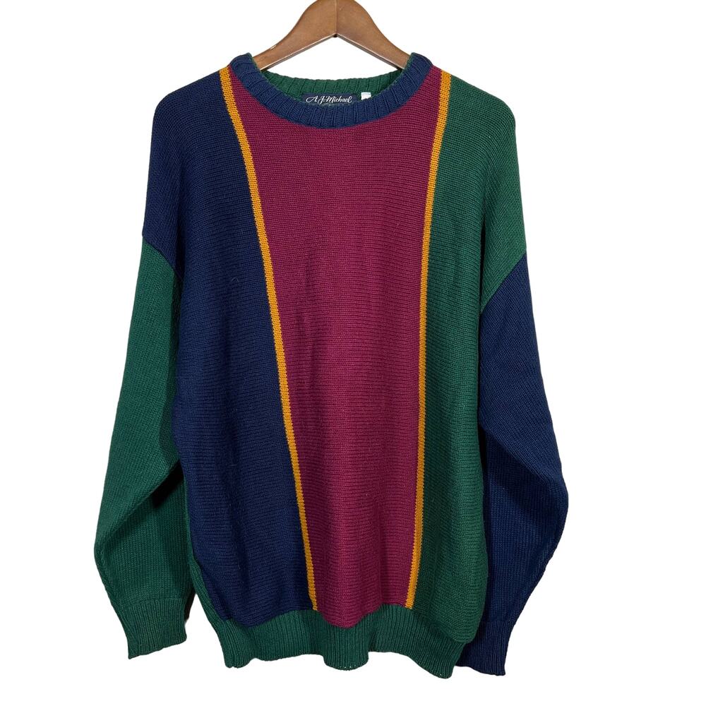 Vintage 90s AJ Michael Colorblock Sweater Oversized Crewneck - L
